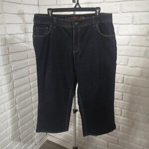 Contrast Ladies Size 15 Dark Wash Zipper & Button Closure Denim Capri Pants